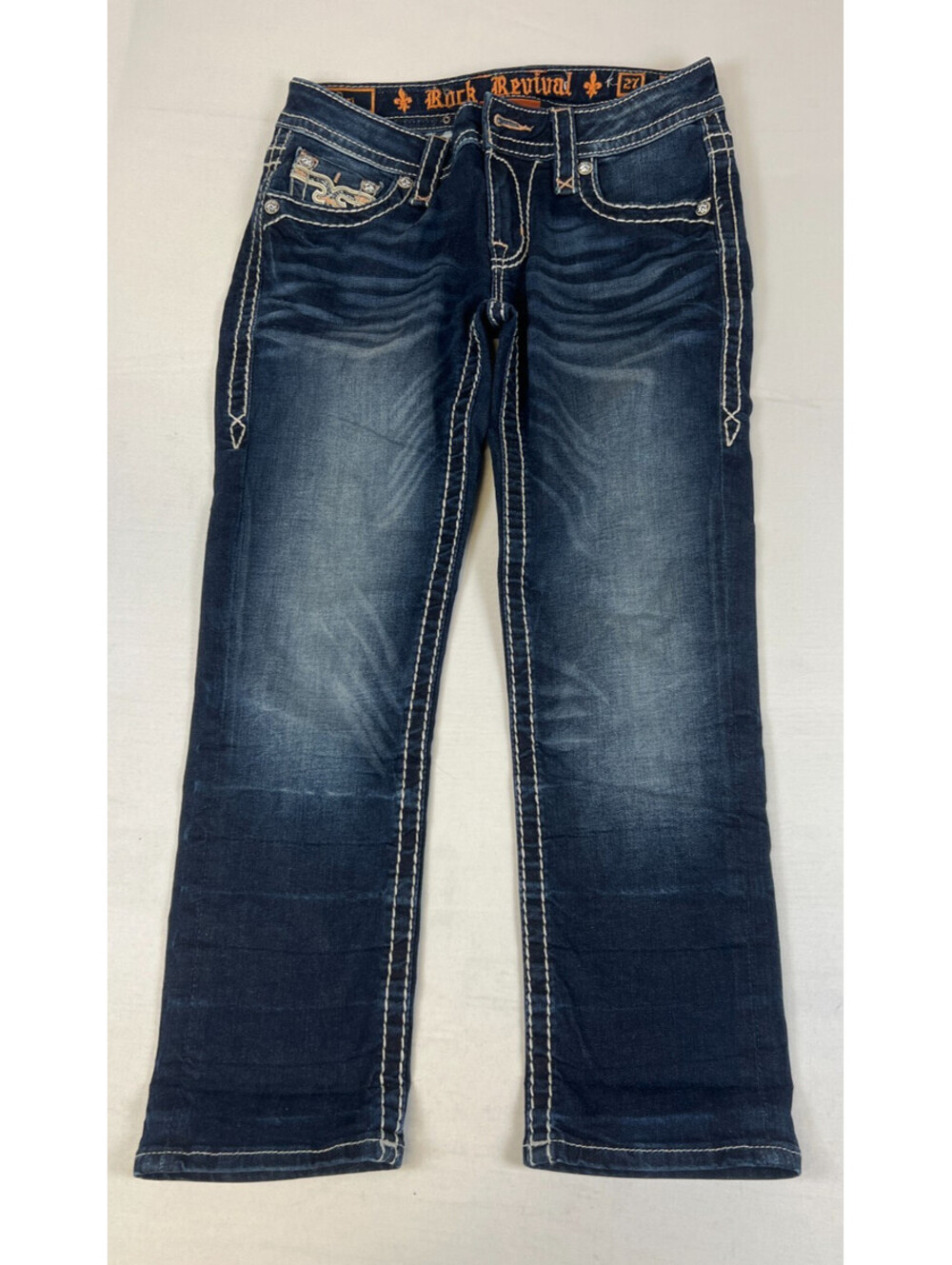 Rock Revival Womens 27 Iselin P4 Straight Leg Blue Embellished Denim Jeans